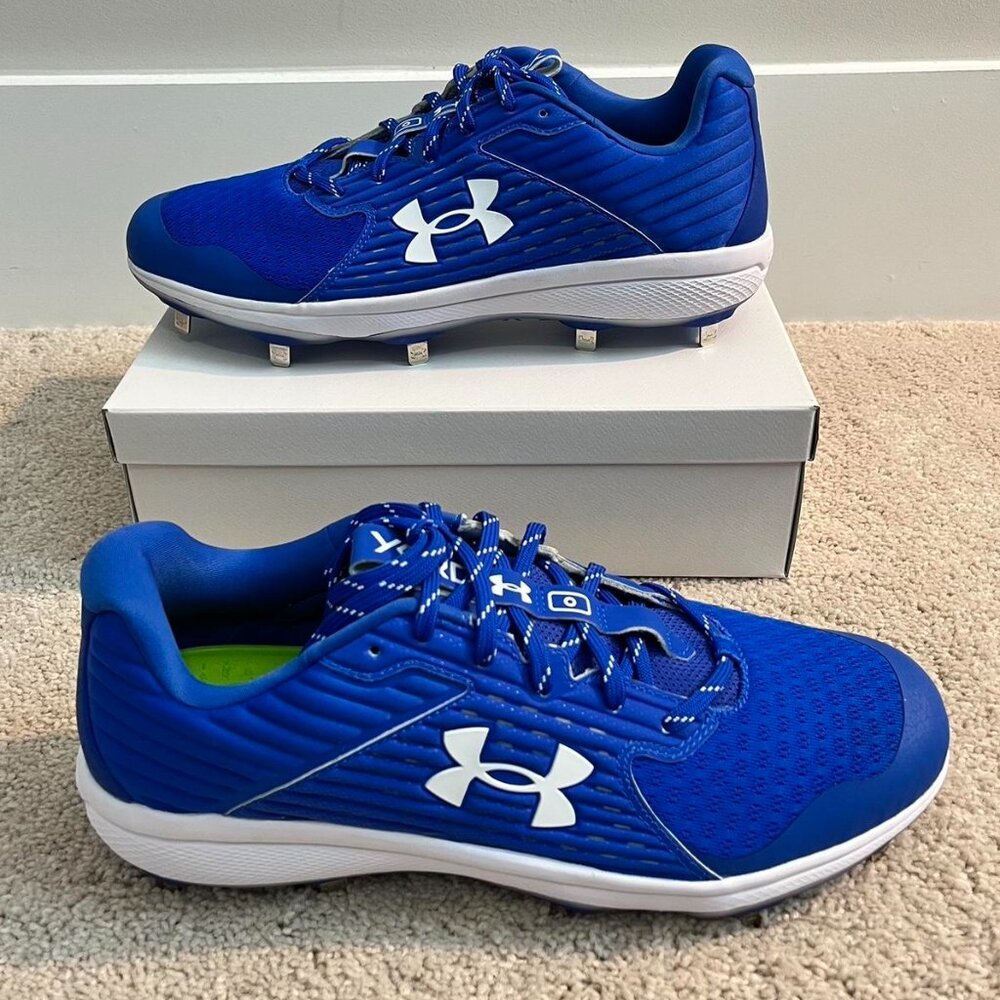 Men’s Under Armour baseball cleats in blue and white Size US 13 Brand New